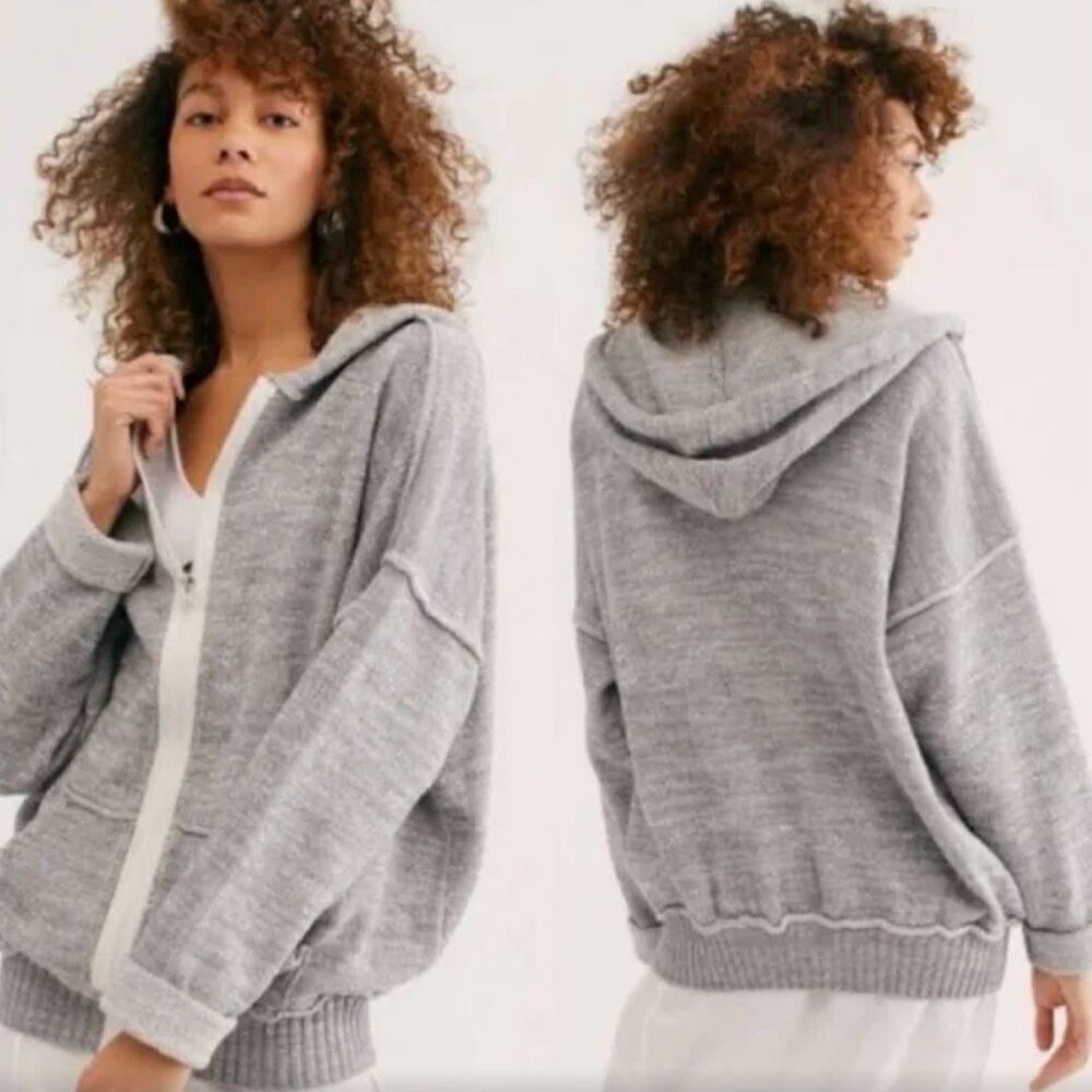 FREE PEOPLE‎ | In Bloom Sweater Blush Pink Gray Raw Seams | Size Medium